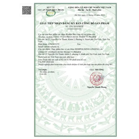 Viên uống Hompolimin Ginseng TV.Pharm (Hộp 60 viên) Bổ sung dưỡng chất, bồi bổ sức khoẻ và giảm mệt mỏi, căng thẳng