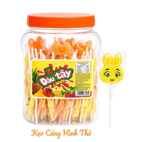 Kẹo mút Dâu Tây Candy (Hủ 50 cây) hình thỏ, hình ngôi sao, hình que kem Vị trái cây ngọt thơm