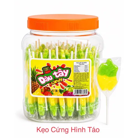 Kẹo mút Dâu Tây Candy (Hủ 50 cây) hình thỏ, hình ngôi sao, hình que kem Vị trái cây ngọt thơm
