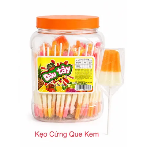 Kẹo mút Dâu Tây Candy (Hủ 50 cây) hình thỏ, hình ngôi sao, hình que kem Vị trái cây ngọt thơm