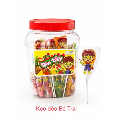 Kẹo dẻo Dâu Tây Candy (Hủ 50 que) Kẹo dẻo hình Bé Trai ngọt thơm hương vị trái cây