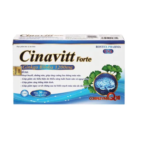 Viên uống Cinavitt Forte Ginkgo Biloba 1200mg Rostex Pharma USA (Hộp 30 viên) Hỗ trợ hoạt huyết, dưỡng não, tăng lưu thông máu não