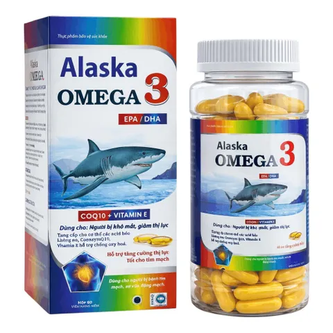 Viên uống Alaska Omega 3 (Chai 60 viên) Hỗ trợ giảm oxy hóa, tăng cường thị lực, và tốt cho tim mạch.