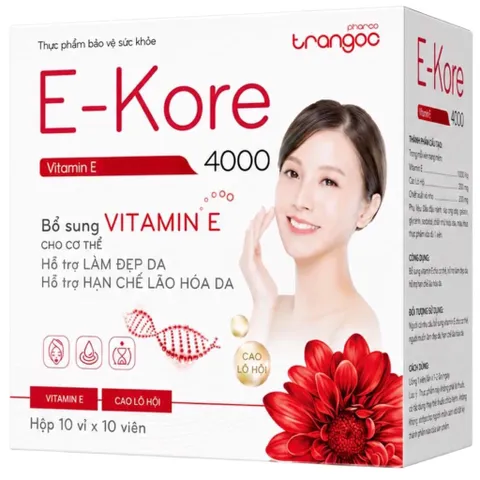 Viên uống Vitamin E-Kore 4000 Vitamin E Đỏ (Hộp 100 viên) Hỗ trợ làm đẹp da, dưỡng ẩm, hạn chế lão hóa da, giảm nếp nhăn