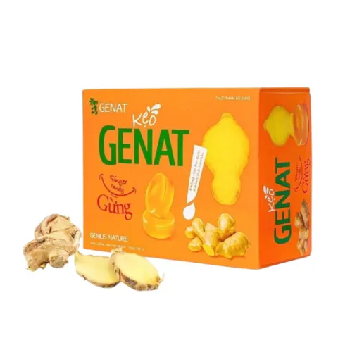 Kẹo Gừng Genat (Hộp 100 viên) Hỗ trợ giúp giảm say xe, giải cảm, ấm bụng, tiêu đờm.