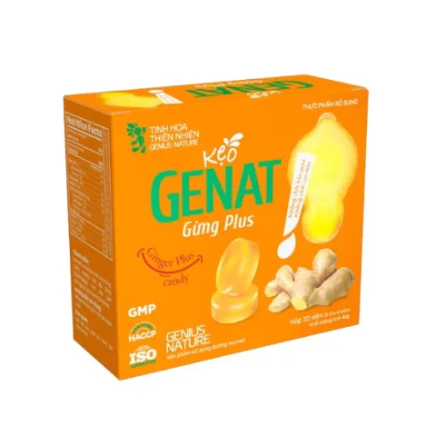 Kẹo Gừng Genat (Hộp 100 viên) Hỗ trợ giúp giảm say xe, giải cảm, ấm bụng, tiêu đờm.
