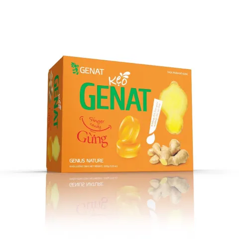 Kẹo Gừng Genat (Hộp 100 viên) Hỗ trợ giúp giảm say xe, giải cảm, ấm bụng, tiêu đờm.