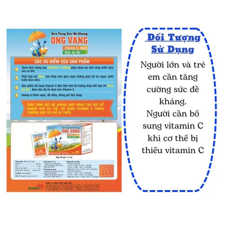 Siro tăng sức đề kháng Ong Vàng (Hộp 30 gói x 5ml) Hỗ trợ nâng cao sức đề kháng, giảm ho và làm dịu cổ họng.
