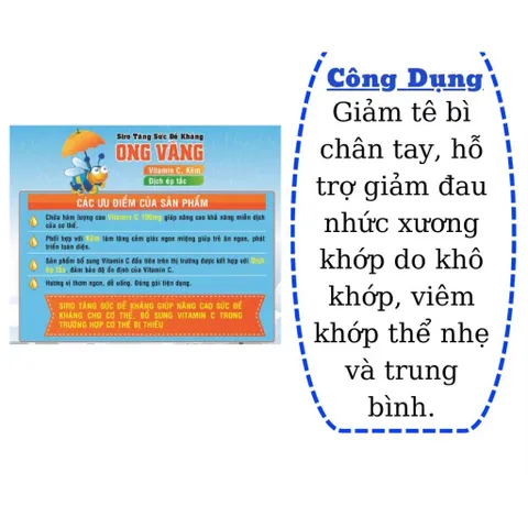 Siro tăng sức đề kháng Ong Vàng (Hộp 30 gói x 5ml) Hỗ trợ nâng cao sức đề kháng, giảm ho và làm dịu cổ họng.
