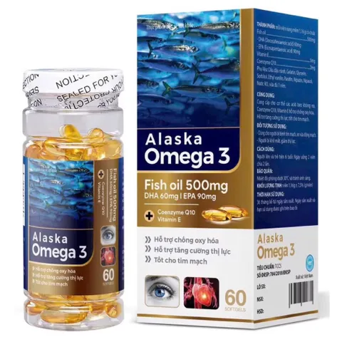 Viên uống Alaska Omega 3 Fish oil 500mg (Hộp 60 viên) Hỗ trợ tăng cường thị lực, giảm tình trạng khô mắt, mỏi mắt.