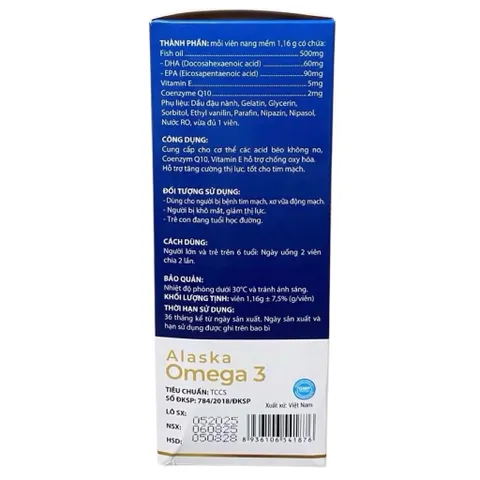 Viên uống Alaska Omega 3 Fish oil 500mg (Hộp 60 viên) Hỗ trợ tăng cường thị lực, giảm tình trạng khô mắt, mỏi mắt.