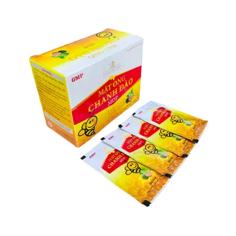 Siro ho MẬT ONG CHANH ĐÀO MDP (Hộp 25 gói) Giảm các triệu chứng như ho gió, ho khan, ho có đờm, ho dai dẳng do thời tiết
