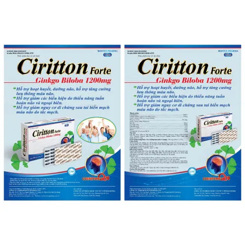 Ciritton Forte Ginkgo Biloba 1200mg (Hộp 30 viên) Hỗ trợ giúp giảm tình trạng như đau đầu, hoa mắt, chóng mặt.