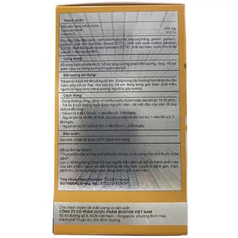 Viên uống Calci-D3 Boston (Hộp 100 viên) Bổ sung Canxi và Vitamin D3, giúp tăng cường phát triển hệ xương và răng.