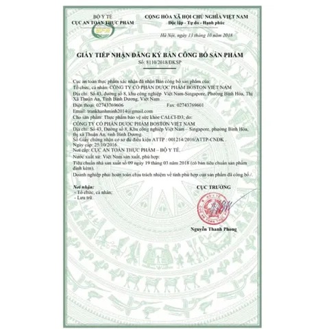 Viên uống Calci-D3 Boston (Hộp 100 viên) Bổ sung Canxi và Vitamin D3, giúp tăng cường phát triển hệ xương và răng.
