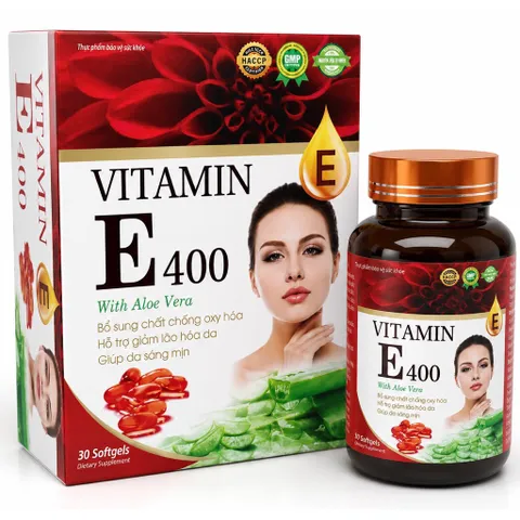 Viên uống đẹp da Vitamin E 400 With Aloe Vera (Chai 30 viên) Dưỡng ẩm, làm sáng mịn da, cải thiện da khô ráp, sạm nám