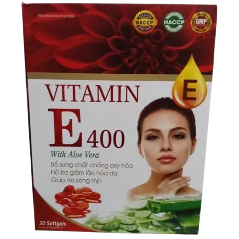 Viên uống đẹp da Vitamin E 400 With Aloe Vera (Chai 30 viên) Dưỡng ẩm, làm sáng mịn da, cải thiện da khô ráp, sạm nám