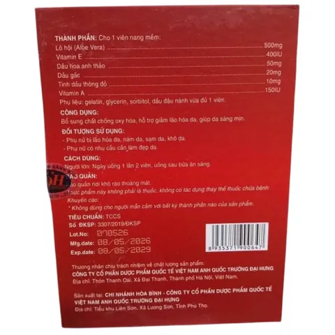 Viên uống đẹp da Vitamin E 400 With Aloe Vera (Chai 30 viên) Dưỡng ẩm, làm sáng mịn da, cải thiện da khô ráp, sạm nám