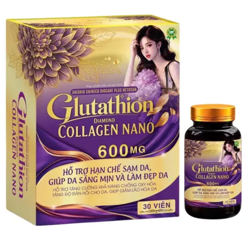 Viên uống trắng da Glutathion Diamond Collagen Nano 600mg (Chai 30 viên) Hỗ trợ chống oxy hóa, giảm sạm nám, tàn nhang