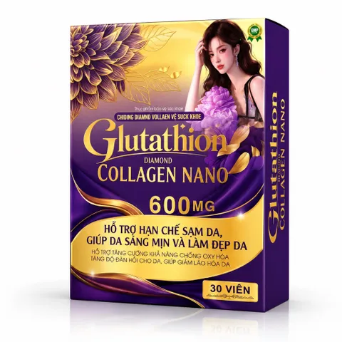 Viên uống trắng da Glutathion Diamond Collagen Nano 600mg (Chai 30 viên) Hỗ trợ chống oxy hóa, giảm sạm nám, tàn nhang