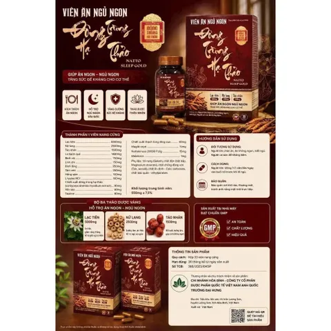 Viên Ăn Ngủ Ngon Đông Trùng Hạ Thảo Natto Sleep Gold (Chai 30 viên) Hỗ trợ cải thiện tình trạng chán ăn, mất ngủ.