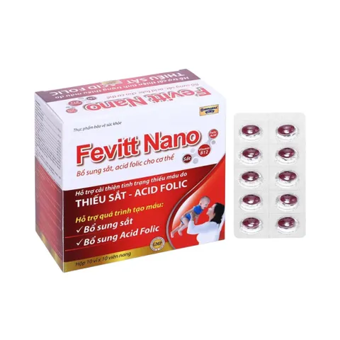 Viên uống Fevitt Nano (Hộp 100 viên) Bổ sung sắt, acid folic và vitamin B12, cải thiện tình trạng thiếu máu do thiếu sắt