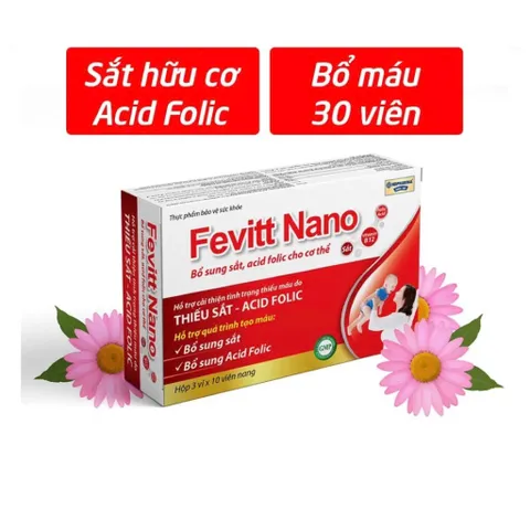 Viên uống Fevitt Nano (Hộp 100 viên) Bổ sung sắt, acid folic và vitamin B12, cải thiện tình trạng thiếu máu do thiếu sắt