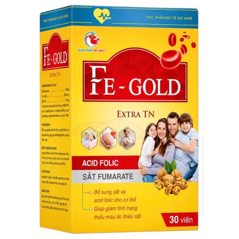 Viên uống Fe-Gold Extra TN Việt Nhật (Chai 30 viên) Bổ sung sắt fumarate và acid folic, giúp bổ máu.