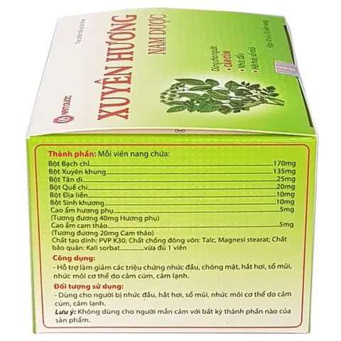 Viên uống XUYÊN HƯƠNG NAM DƯỢC (Hộp 100 viên) Hỗ trợ giảm nhức đầu, chóng mặt, hắt hơi, sổ mũi, cảm cúm, cảm lạnh
