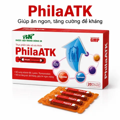 Siro ăn ngon PhilaATK (Hộp 20 ống) giúp hỗ trợ tăng cường sức đề kháng và kích thích ăn ngon miệng.