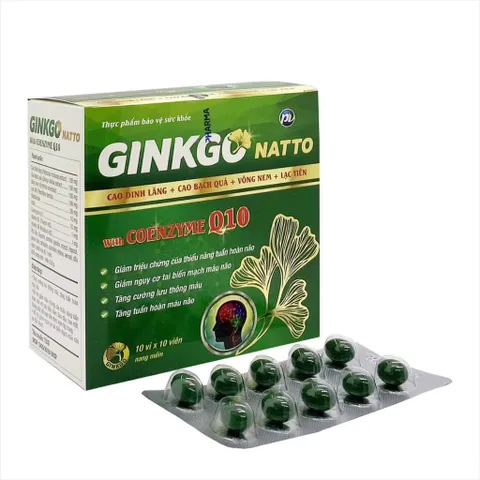 Viên uống Ginkgo Natto with Coenzyme Q10 Phúc Vinh (Hộp 100 viên) Tăng cường tuần hoàn máu não, giảm đau đầu, chóng mặt