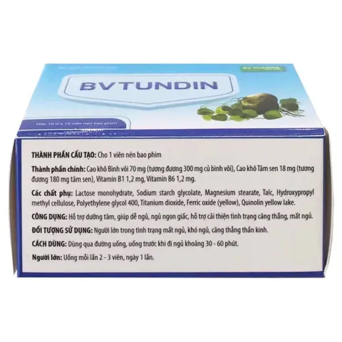 Viên uống BVTUNDIN BV PHARMA (Hộp 100 viên) Hỗ trợ dưỡng tâm, an thần, giúp dễ ngủ và cải thiện giấc ngủ.