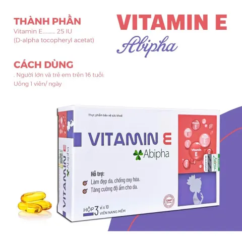 Viên uống Vitamin E Abipha (Hộp 30 viên) Hỗ trợ làm đẹp da, Hạn chế tình trạng lão hóa da, ngăn ngừa các nếp nhăn