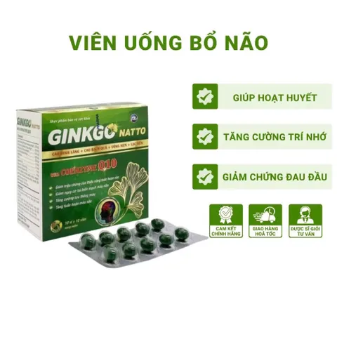 Viên uống Ginkgo Natto with Coenzyme Q10 Phúc Vinh (Hộp 100 viên) Tăng cường tuần hoàn máu não, giảm đau đầu, chóng mặt