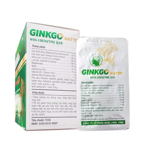 Viên uống Ginkgo Natto with Coenzyme Q10 Phúc Vinh (Hộp 100 viên) Tăng cường tuần hoàn máu não, giảm đau đầu, chóng mặt