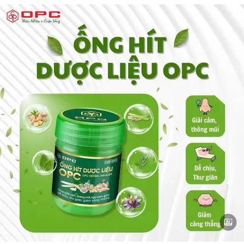 Ống Hít Dược Liệu OPC (10g) thương hiệu OPC Pharma, giúp giải cảm, thông mũi, và giảm căng thẳng.