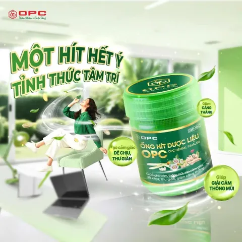 Ống Hít Dược Liệu OPC (10g) thương hiệu OPC Pharma, giúp giải cảm, thông mũi, và giảm căng thẳng.