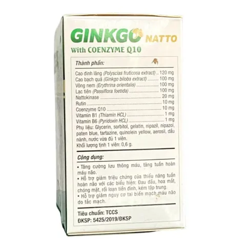 Viên uống Ginkgo Natto with Coenzyme Q10 Phúc Vinh (Hộp 100 viên) Tăng cường tuần hoàn máu não, giảm đau đầu, chóng mặt