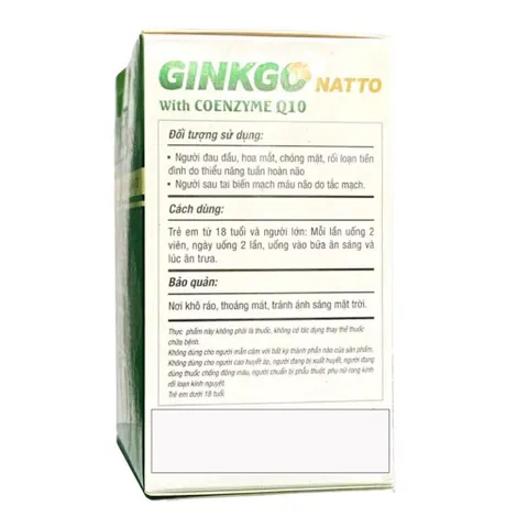 Viên uống Ginkgo Natto with Coenzyme Q10 Phúc Vinh (Hộp 100 viên) Tăng cường tuần hoàn máu não, giảm đau đầu, chóng mặt