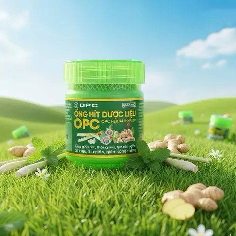 Ống Hít Dược Liệu OPC (10g) thương hiệu OPC Pharma, giúp giải cảm, thông mũi, và giảm căng thẳng.