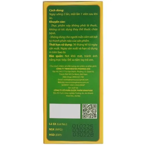 Viên uống Cà Gai Leo Tam Thất - Xạ Đen Rostex Pharma USA (Hộp 50 viên) Hỗ trợ giải độc gan, tăng cường chức năng gan