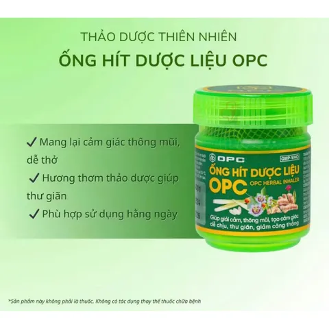 Ống Hít Dược Liệu OPC (10g) thương hiệu OPC Pharma, giúp giải cảm, thông mũi, và giảm căng thẳng.