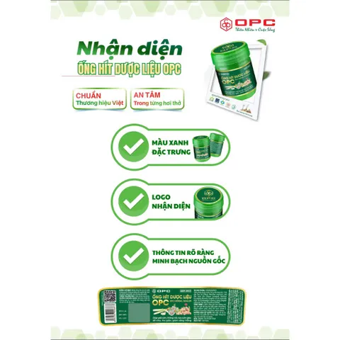 Ống Hít Dược Liệu OPC (10g) thương hiệu OPC Pharma, giúp giải cảm, thông mũi, và giảm căng thẳng.