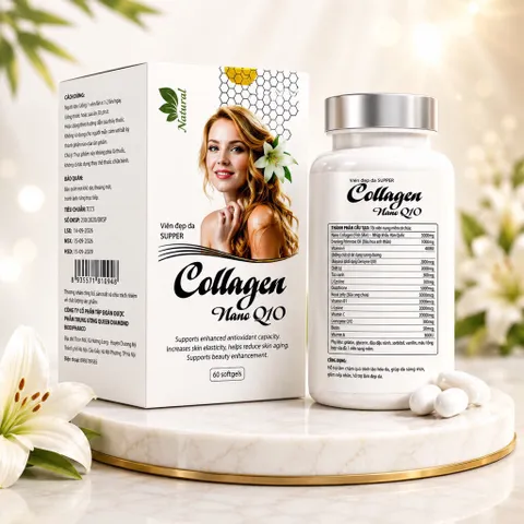 Viên đẹp da SUPPER Collagen Nano Q10 (Chai 60 viên) Hỗ trợ làm chậm quá trình lão hóa da, giảm nếp nhăn giúp da sáng mịn