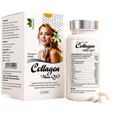 Viên đẹp da SUPPER Collagen Nano Q10 (Chai 60 viên) Hỗ trợ làm chậm quá trình lão hóa da, giảm nếp nhăn giúp da sáng mịn