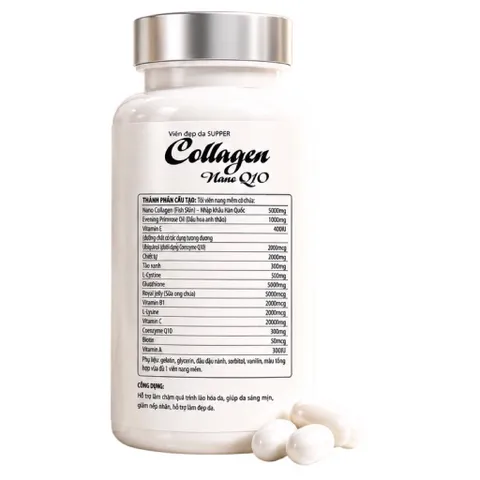 Viên đẹp da SUPPER Collagen Nano Q10 (Chai 60 viên) Hỗ trợ làm chậm quá trình lão hóa da, giảm nếp nhăn giúp da sáng mịn