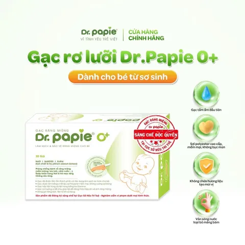 Gạc răng miệng Dr.Papie 0+ (Hộp 30 gói) Làm sạch lưỡi, nướu, răng và khoang miệng cho bé, phòng viêm nướu, tưa lưỡi