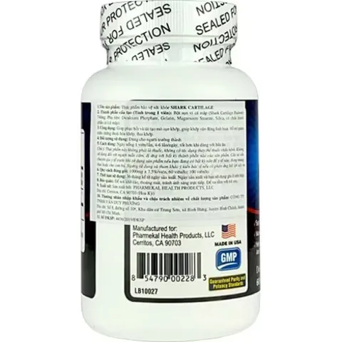 Viên uống Pharmekal Shark Cartilage (Chai 60 viên) Giúp làm giảm đau nhức, sưng viêm khớp do thoái hóa khớp.