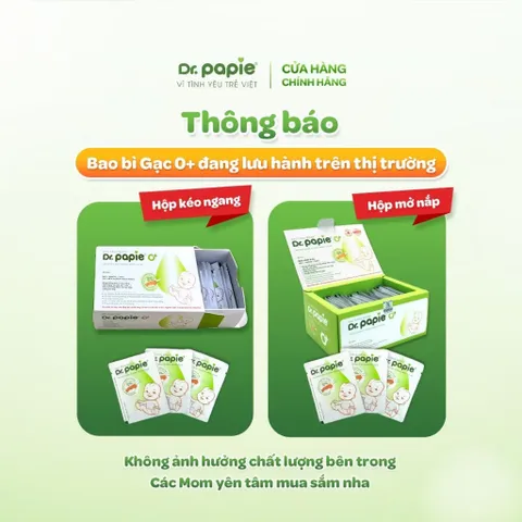 Gạc răng miệng Dr.Papie 0+ (Hộp 30 gói) Làm sạch lưỡi, nướu, răng và khoang miệng cho bé, phòng viêm nướu, tưa lưỡi
