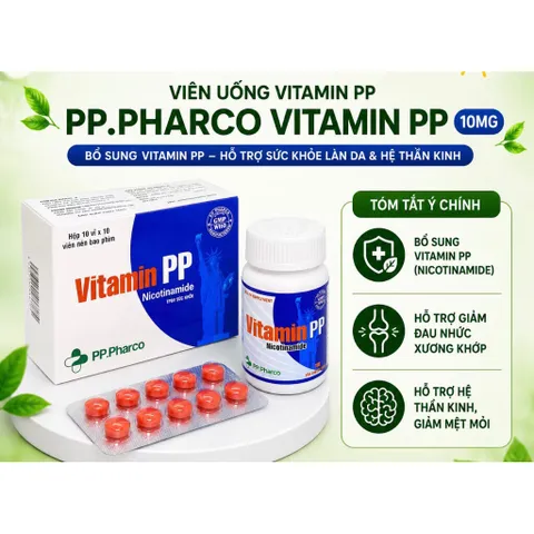 Viên uống Vitamin PP Nicotinamide PP.Pharco (Hộp 100 viên) Bổ sung Vitamin PP giúp giảm viêm da, mụn trứng cá, nhiệt miệng và pellagra
